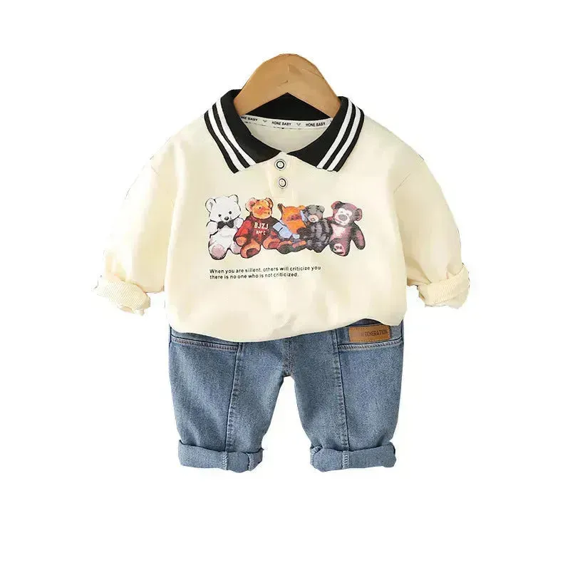 Cartoon Printed Children's Hoodie Shirt And Pants Set Two piece for boys