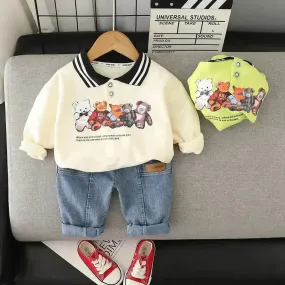 Cartoon Printed Children's Hoodie Shirt And Pants Set Two piece for boys