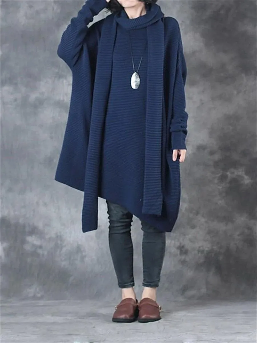 Casual Women'S Loose Scarf Sweater Dress