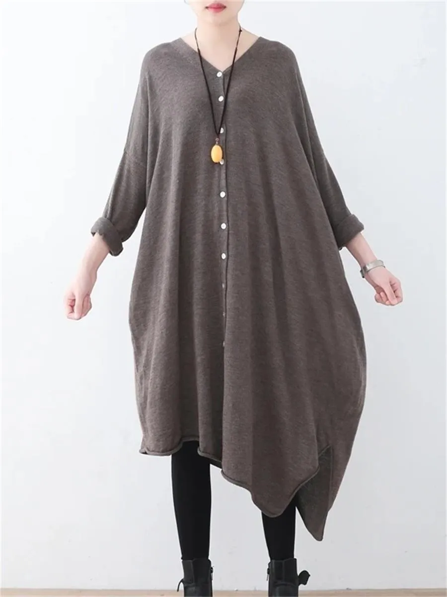 Casual Women'S Scarf V-Neck Irregular Sweater Dress