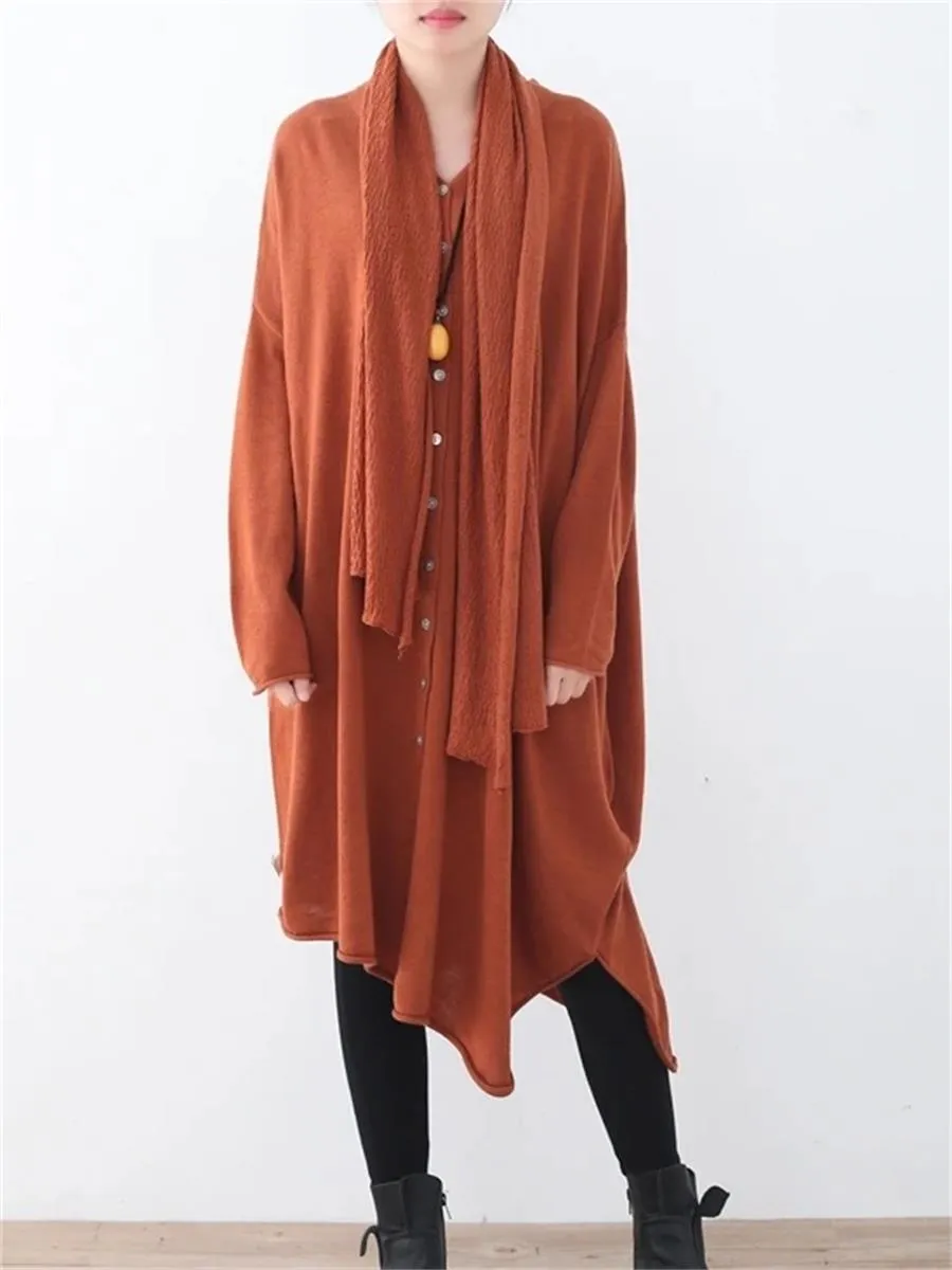 Casual Women'S Scarf V-Neck Irregular Sweater Dress