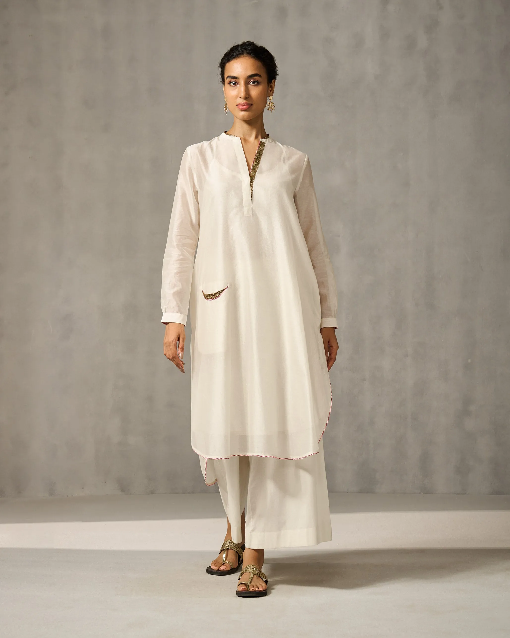 Chaand Pocket Kurta & Slip - Ivory