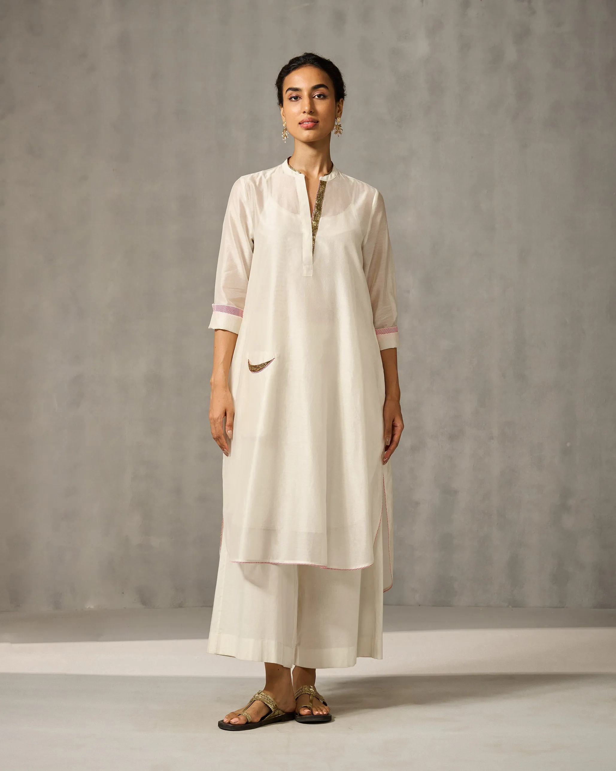 Chaand Pocket Kurta & Slip - Ivory