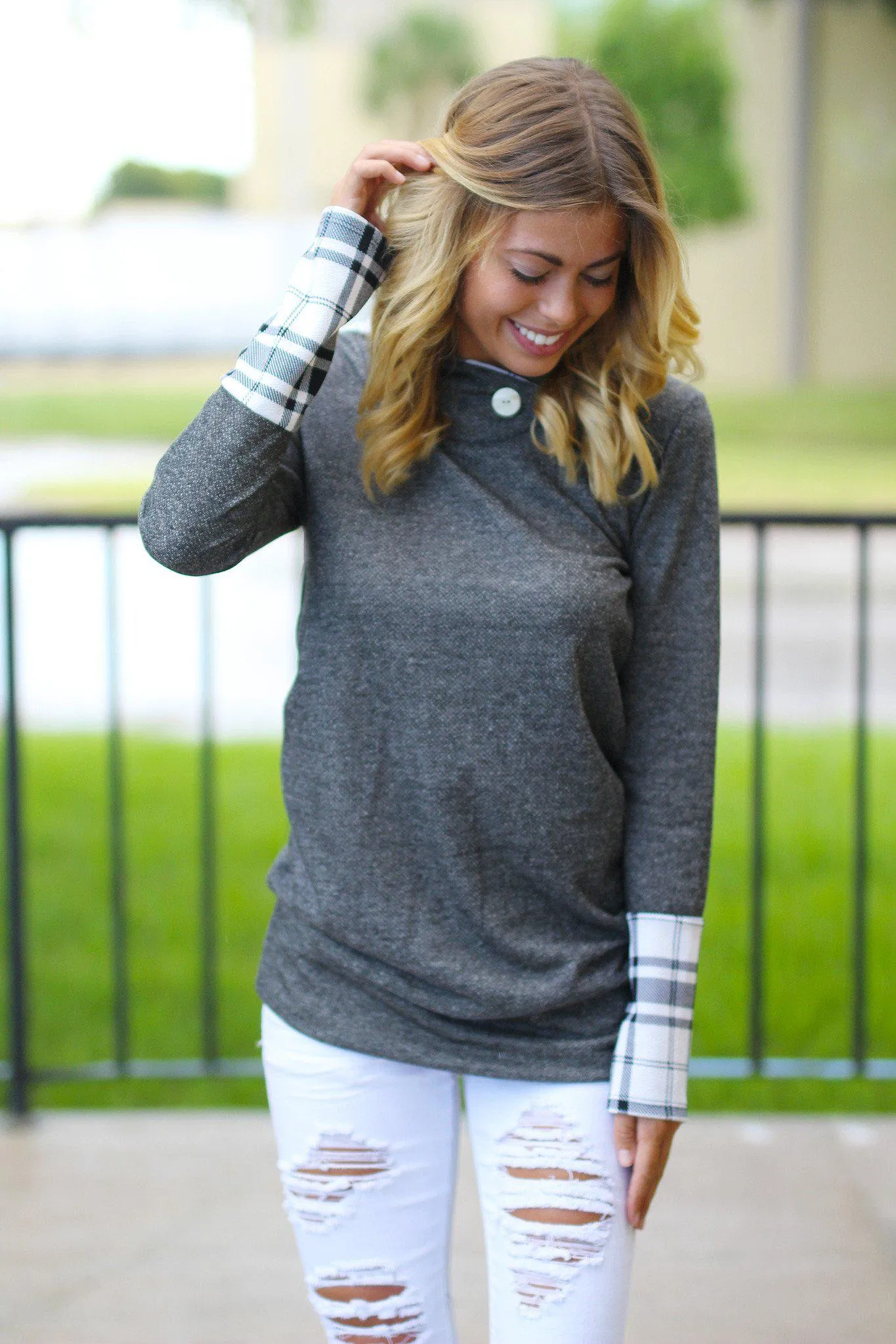 Charcoal Plaid Hooded Tunic