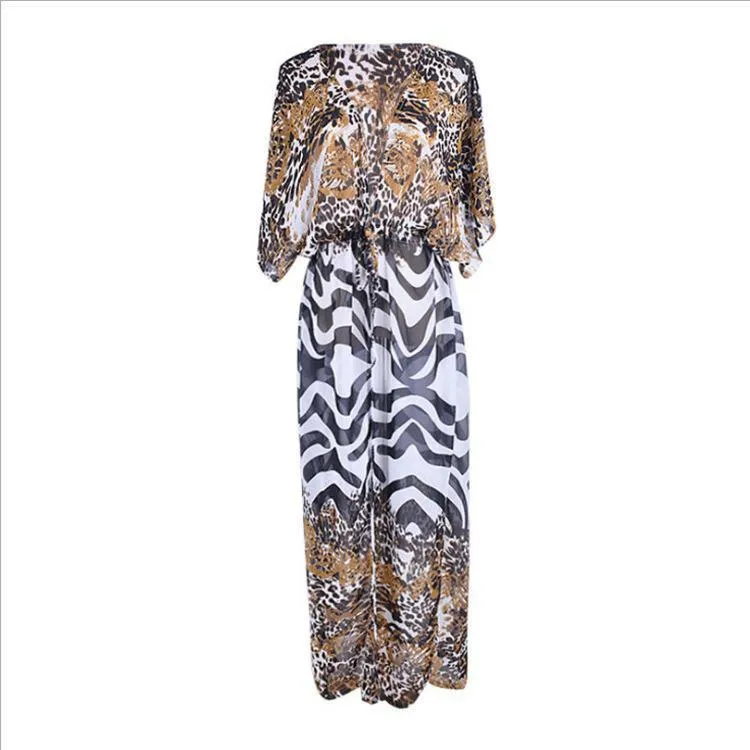 Chiffon Print Leopard Print Beach Sunscreen Holiday Cardigan Long Skirt Bikini Hoodie