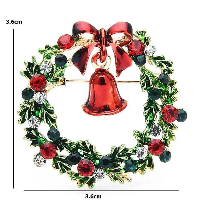 Christmas Wreath Bell Brooches