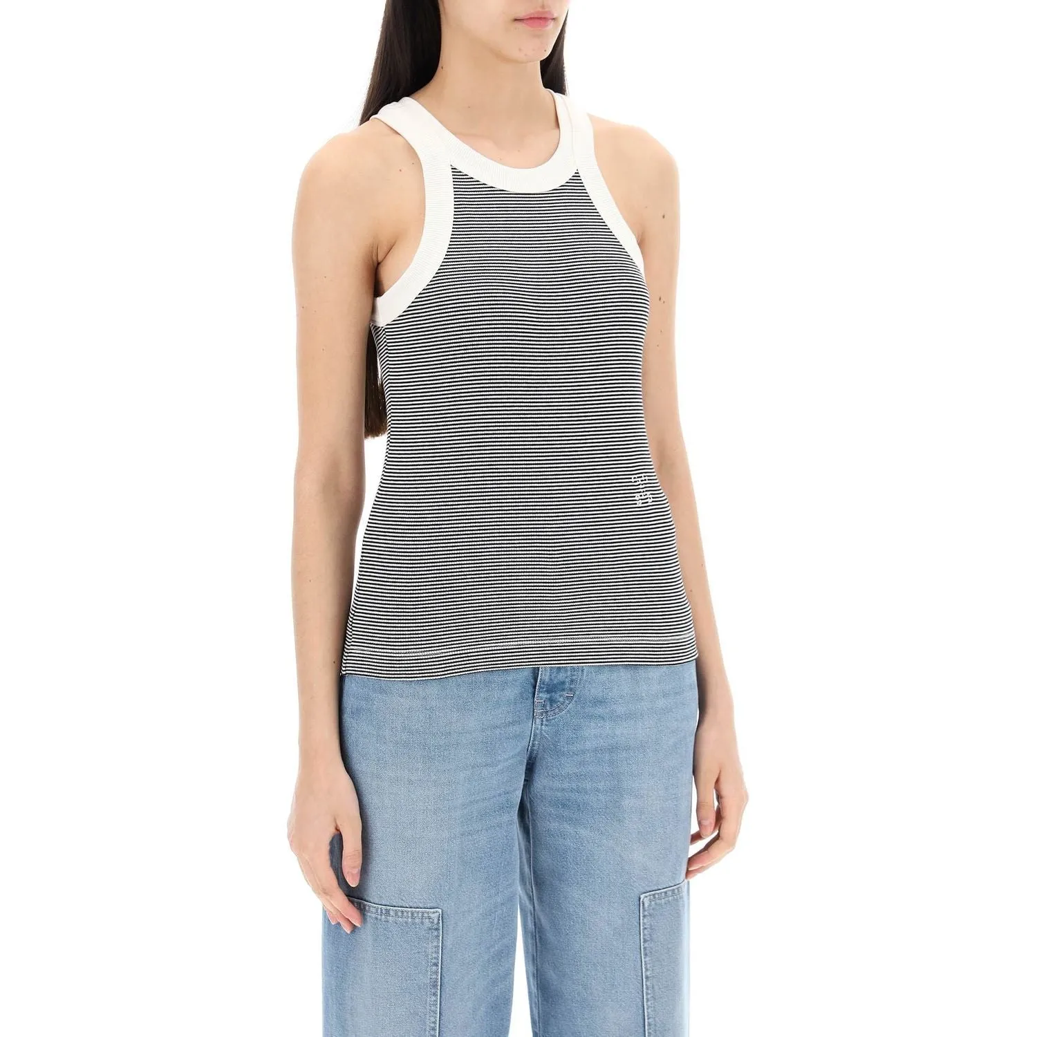 Closed striped racer tank top