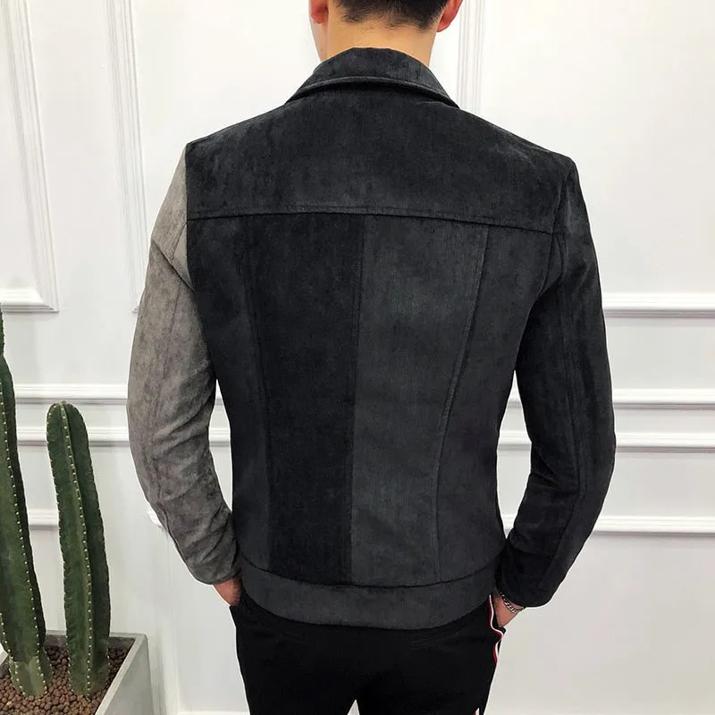 Contast Sleeve Slide Zipper Turndown Collar Men Biker Jacket