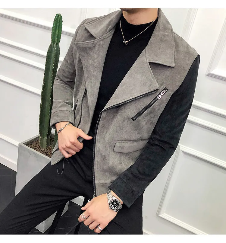 Contast Sleeve Slide Zipper Turndown Collar Men Biker Jacket