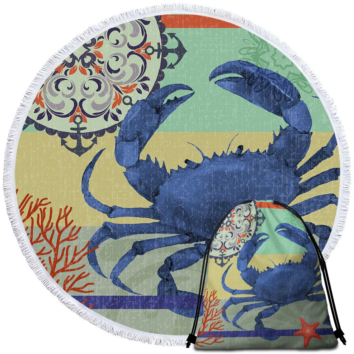 Crab Love Round Beach Towel