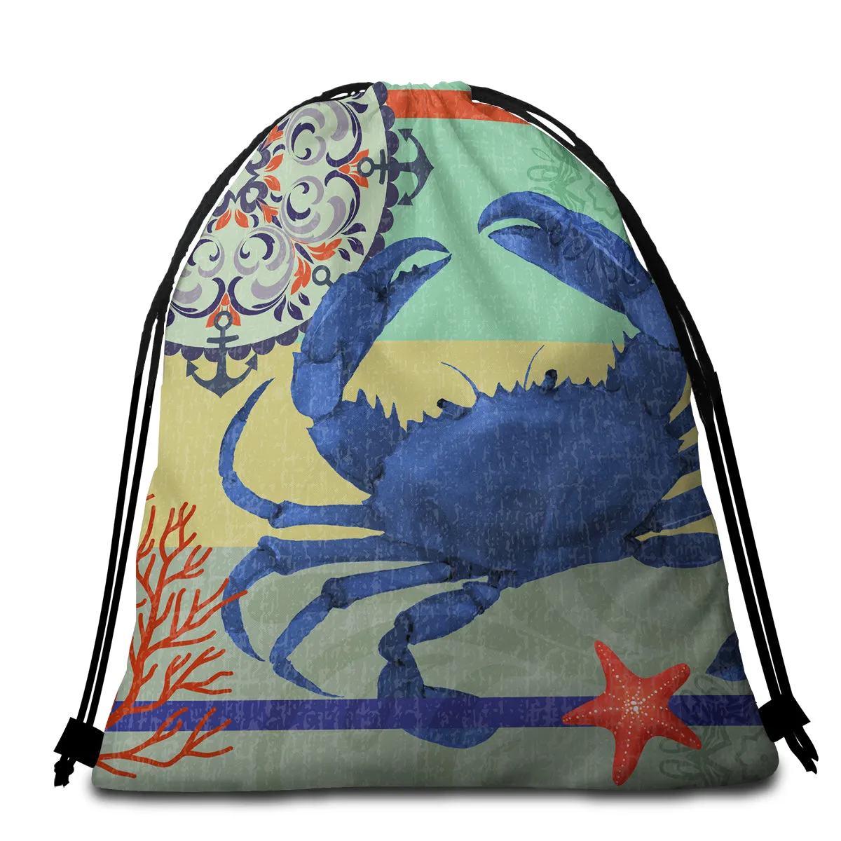 Crab Love Round Beach Towel