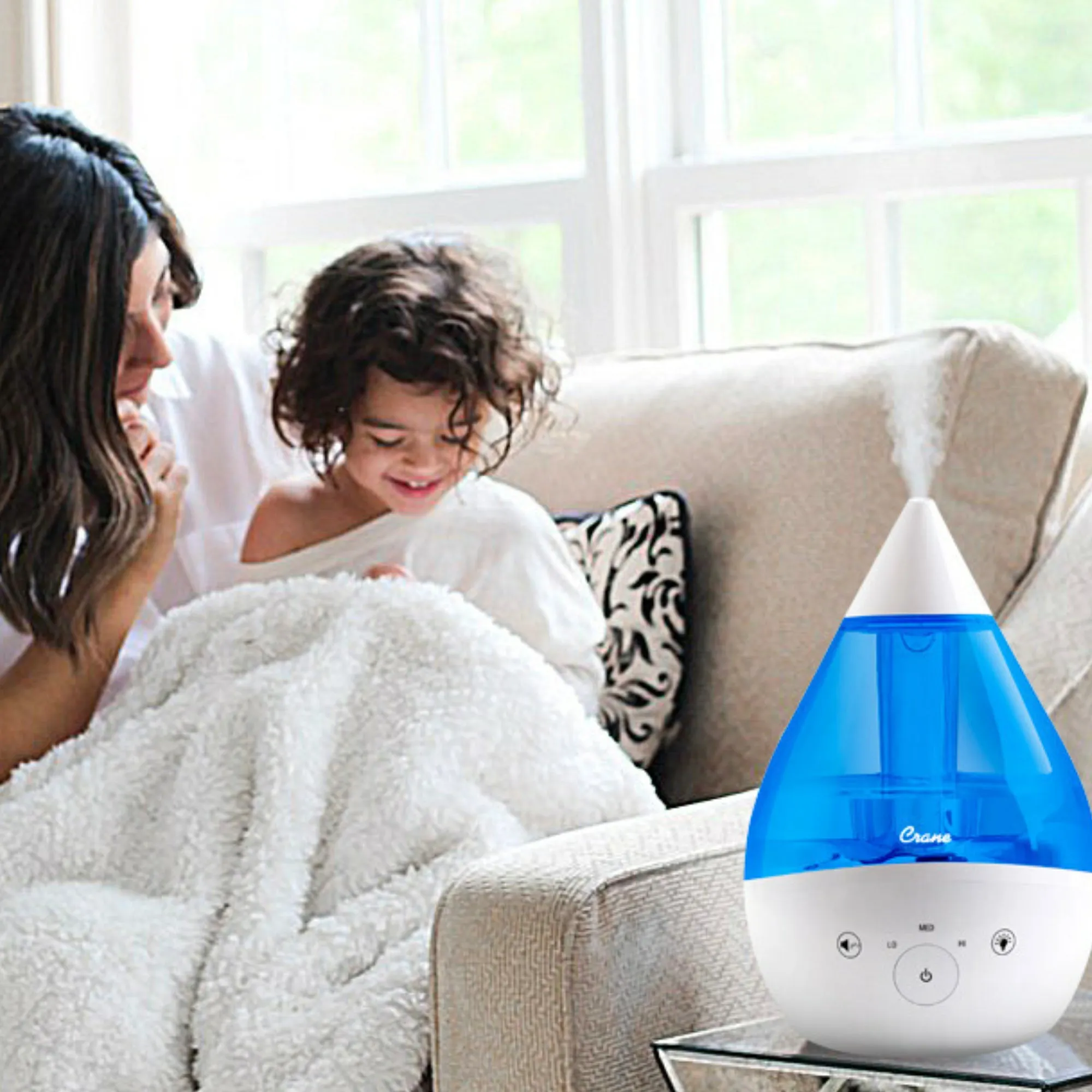 CRANE 4-in-1 Top Fill Drop Cool Mist Humidifier w/ Sound