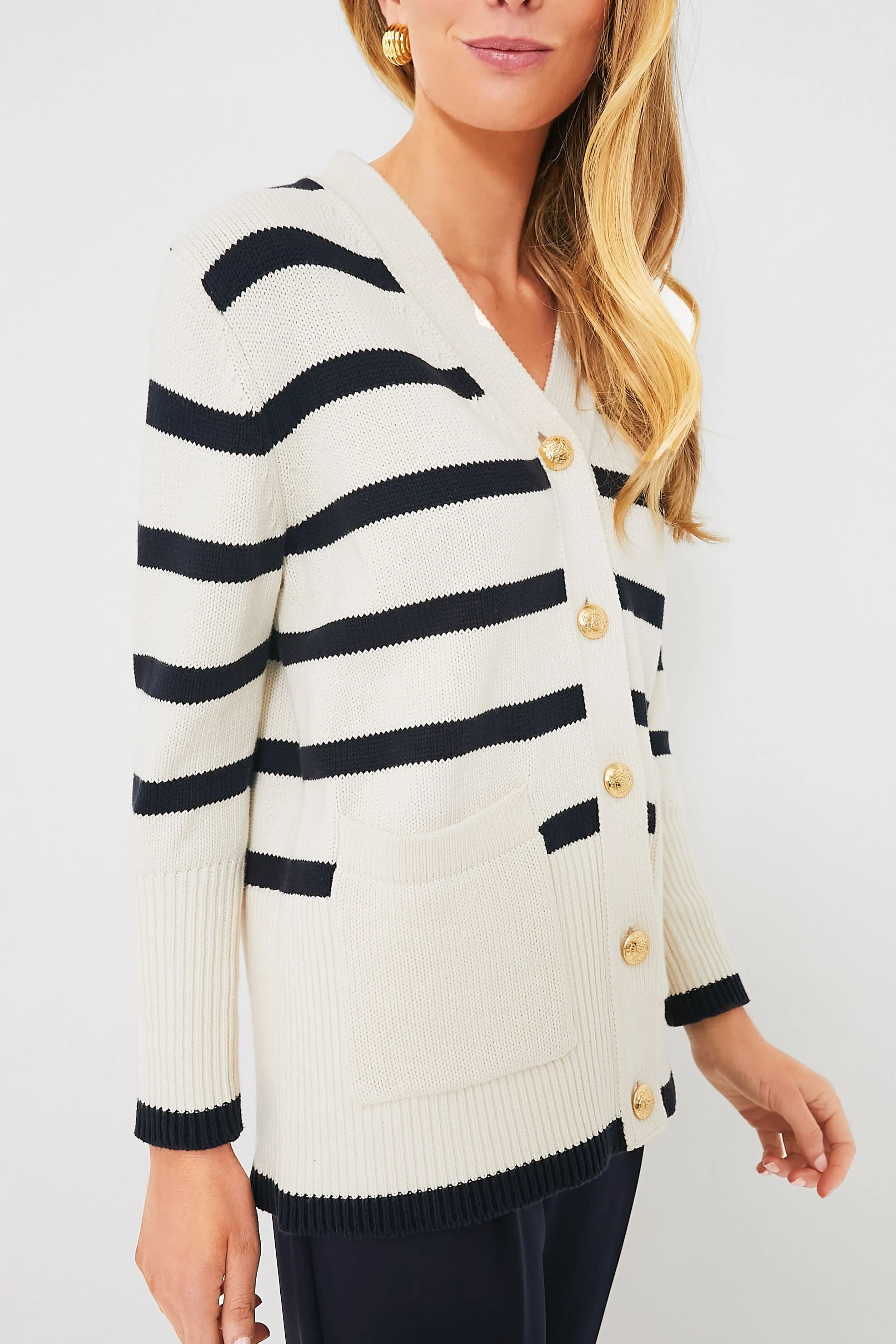 Cream and Navy Stripe Kerry Cardigan