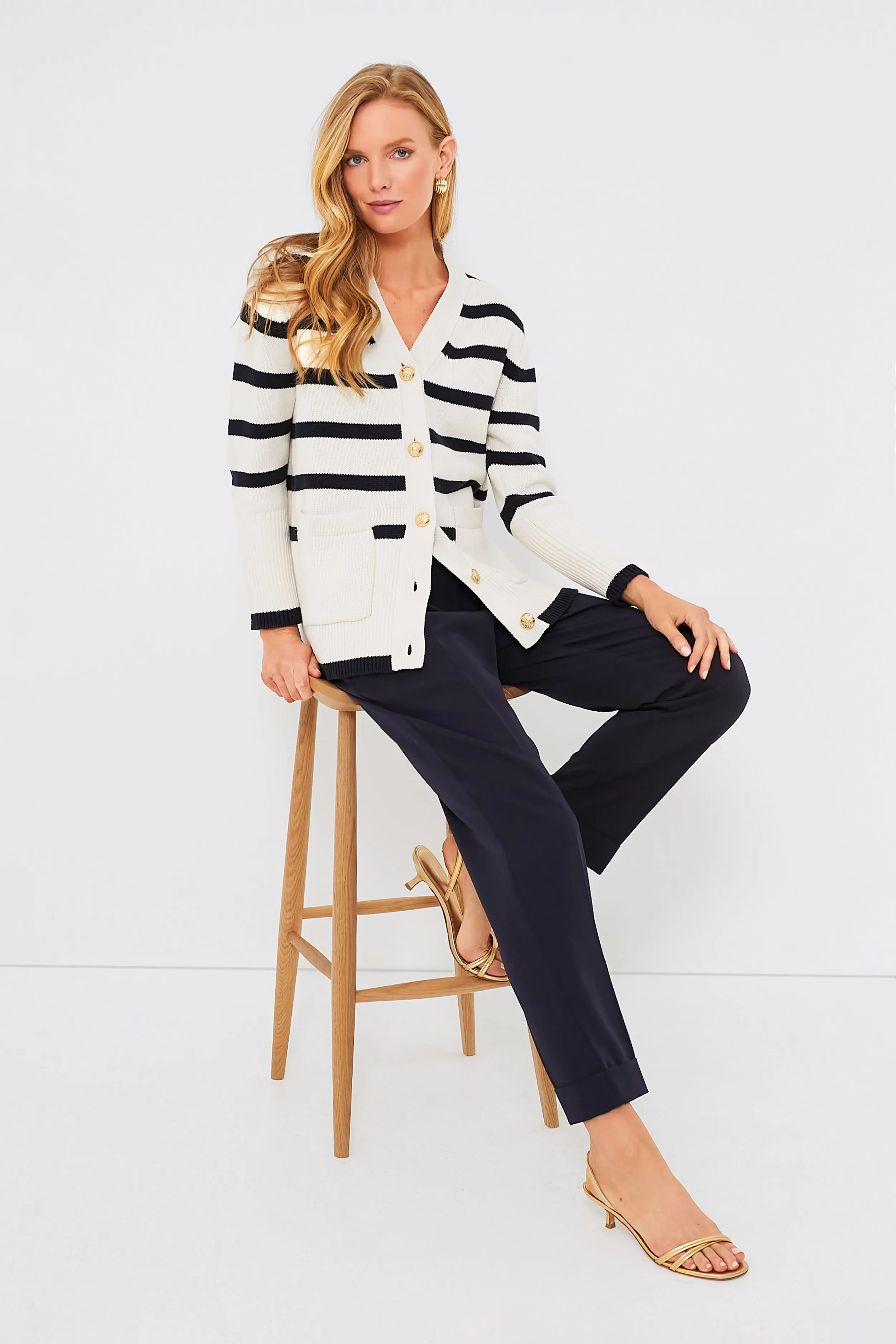 Cream and Navy Stripe Kerry Cardigan