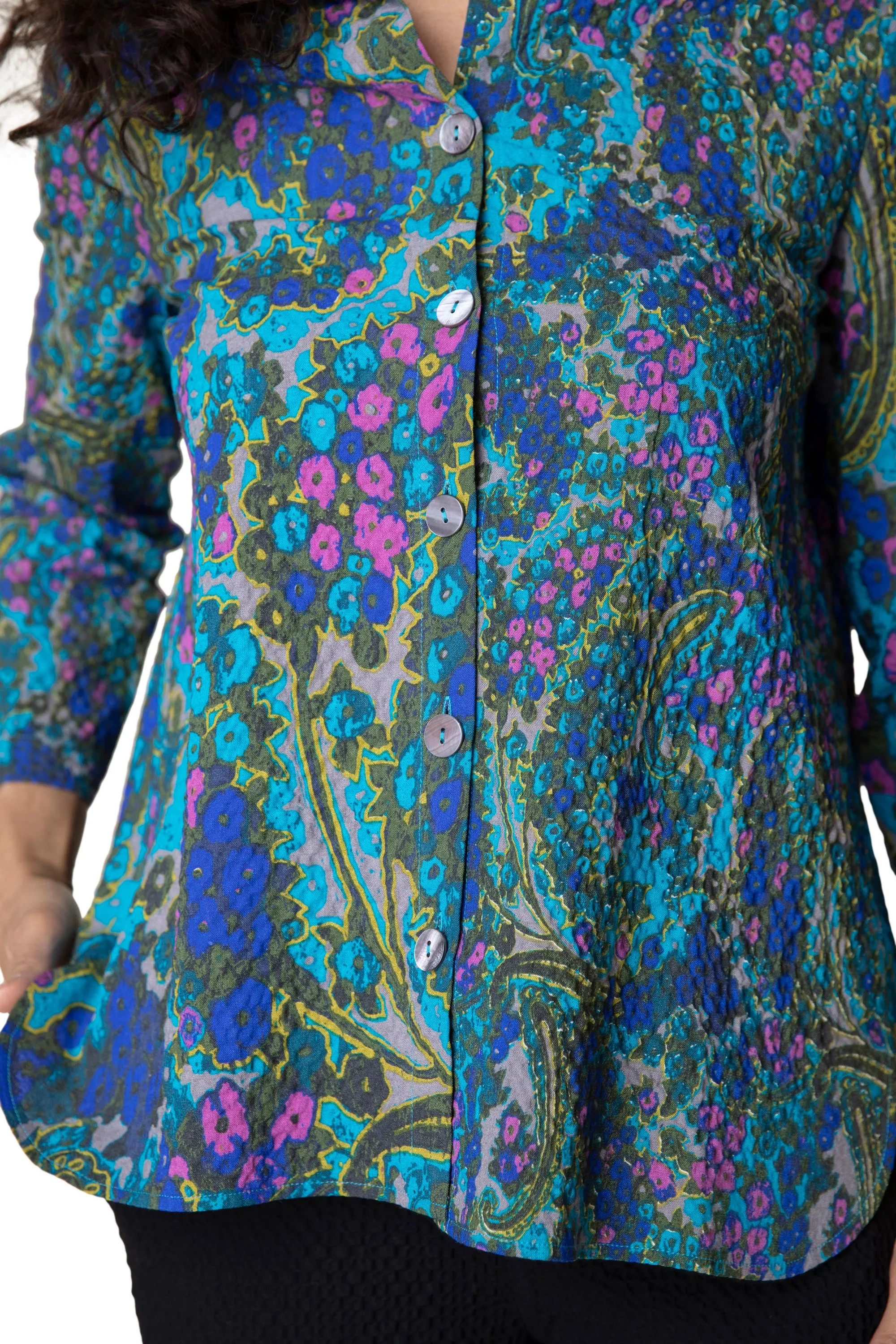 Crinkled Crepe Floral Wrap Tunic