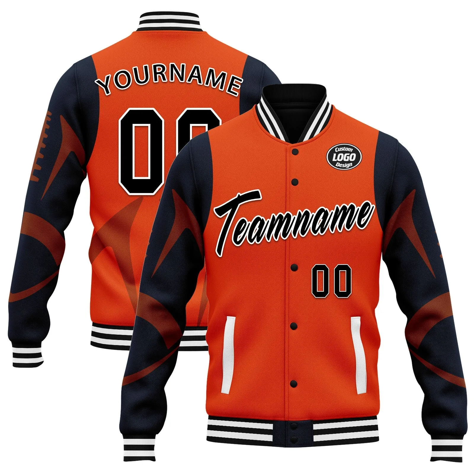 Custom Orange Chicago Jacket Bomber Full-Snap Varsity Letterman Personalized Jacket FZ005-D025004-7