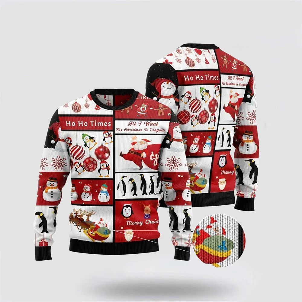 Cute Penguin Santa Claus Ugly Christmas Sweater For Men And Women, Best Gift For Christmas, The Beautiful Winter Christmas Outfit