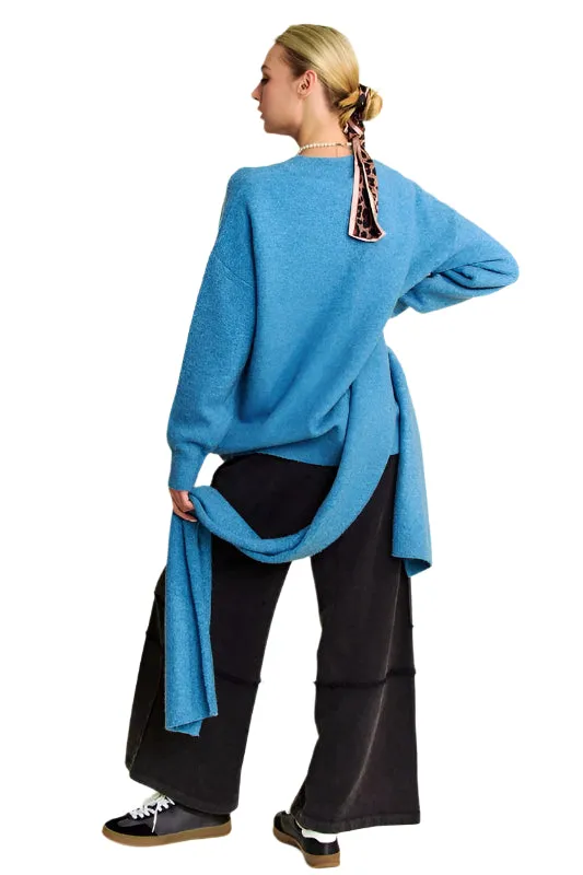 Davi & Dani V-Neck Dropped Shoulder Sweater with Scarf