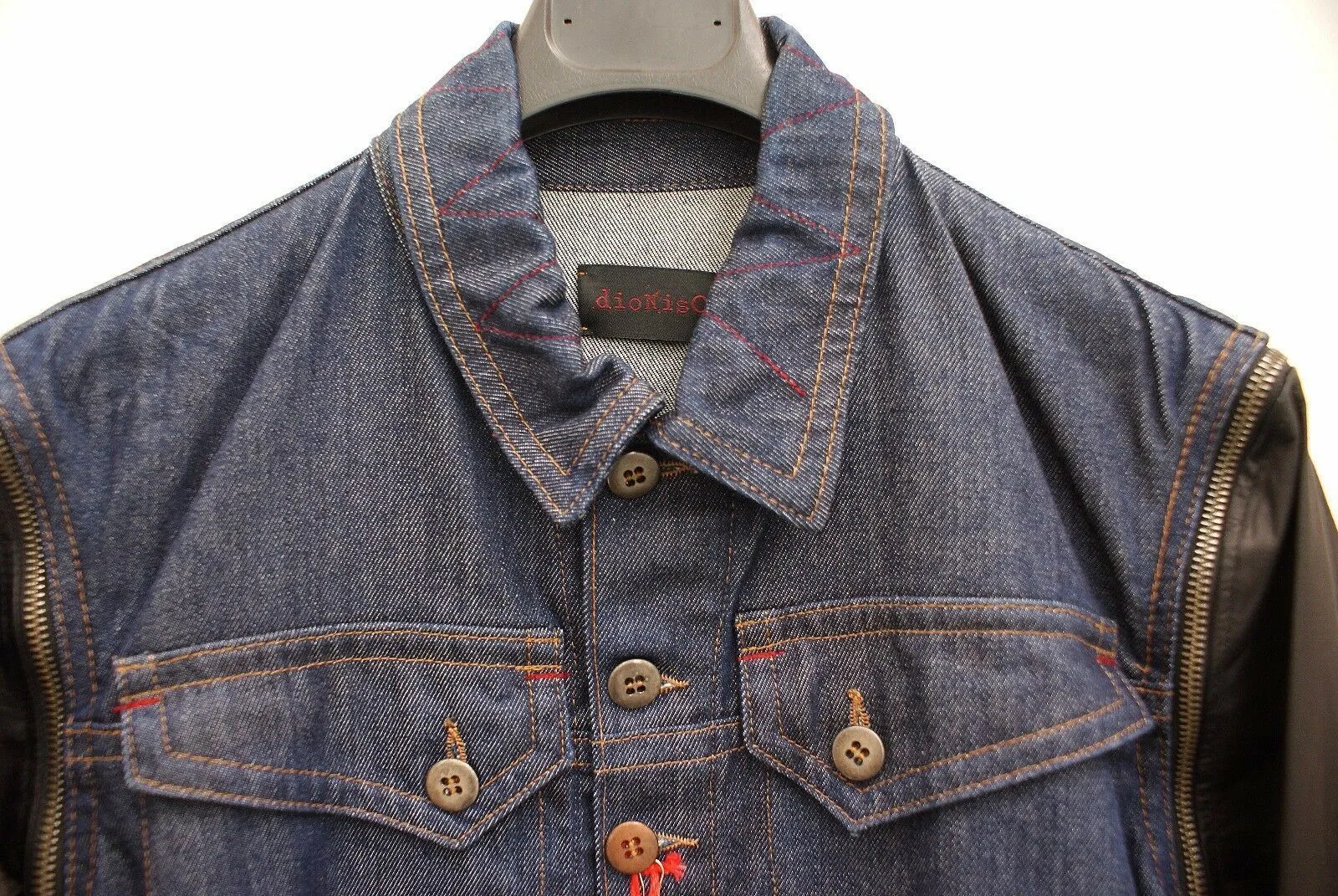 Denim Jacket With Detachable Leather Sleeves