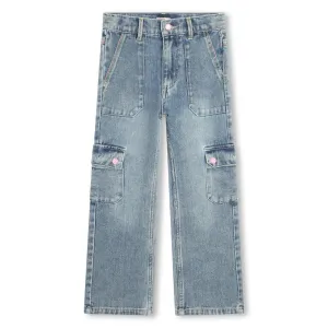 Denim Wide Cut Pants with Cargo Pockets