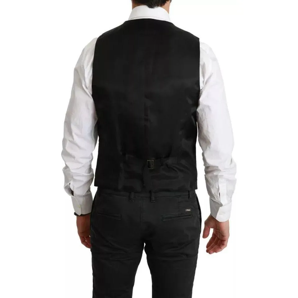 Dolce & Gabbana Black Wool Stretch Waistcoat Formal Dress Vest