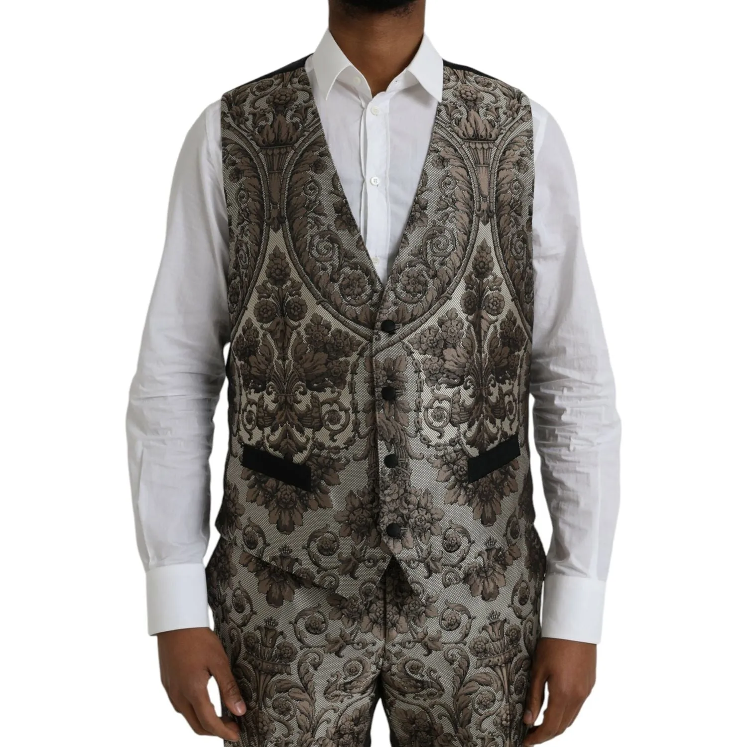 Dolce & Gabbana Brown Floral Jacquard Formal 3 Piece Suit