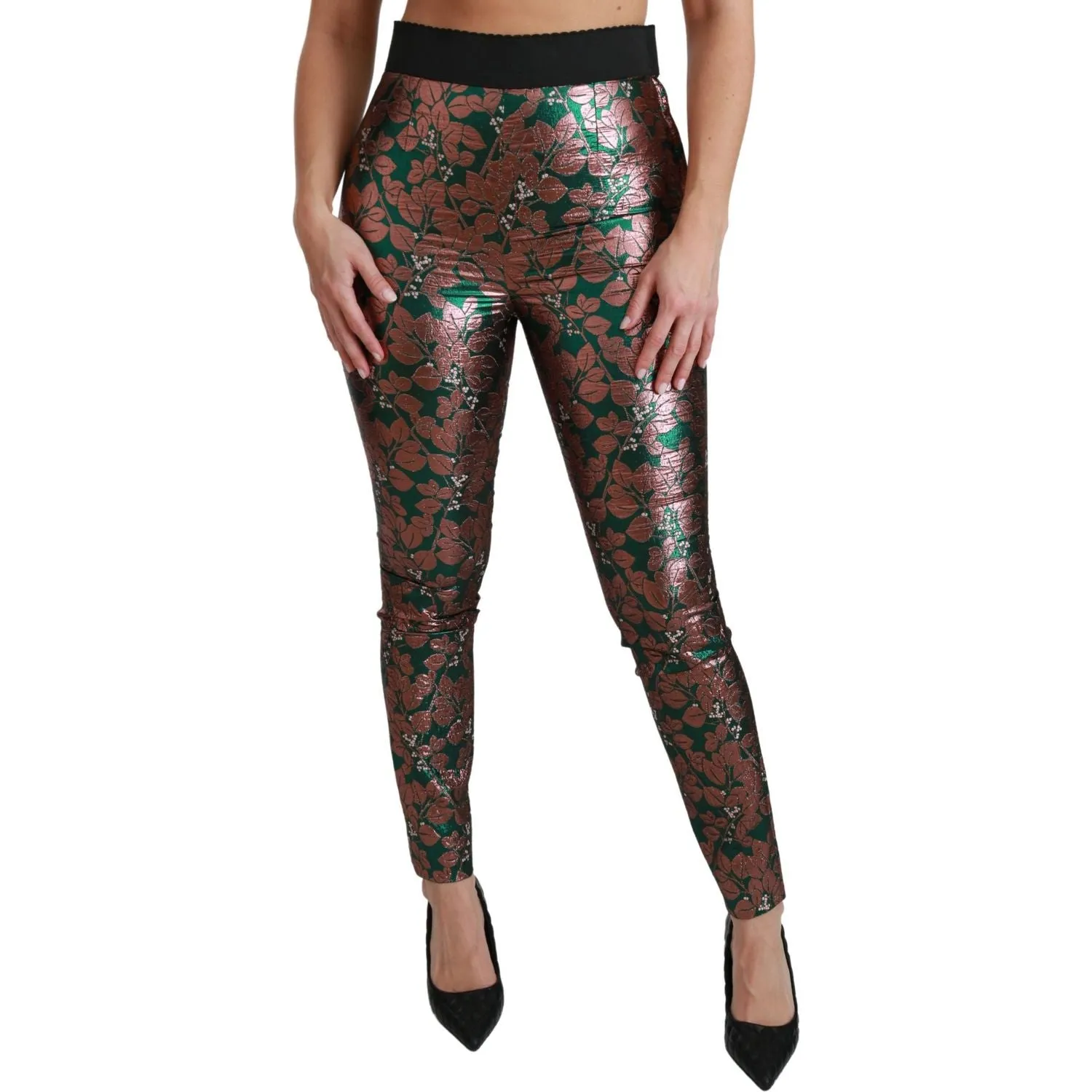 Dolce & Gabbana Elegant Bronze Leaf Metallic Trousers