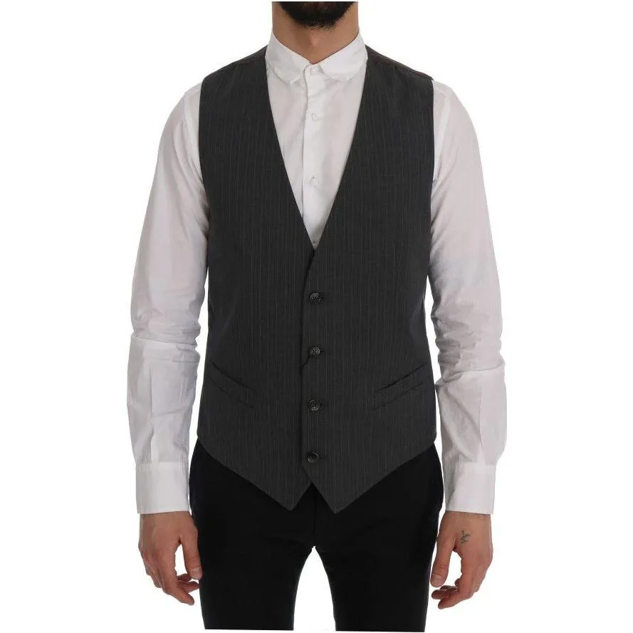 Dolce & Gabbana Elegant Striped Gray Waistcoat Vest