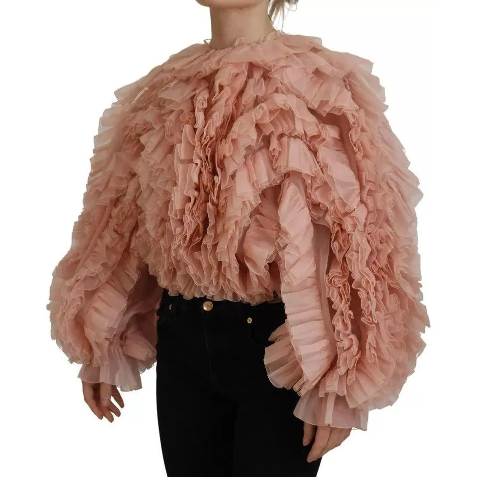 Dolce & Gabbana Pink Ruffles Long Sleeves Pullover Sweater