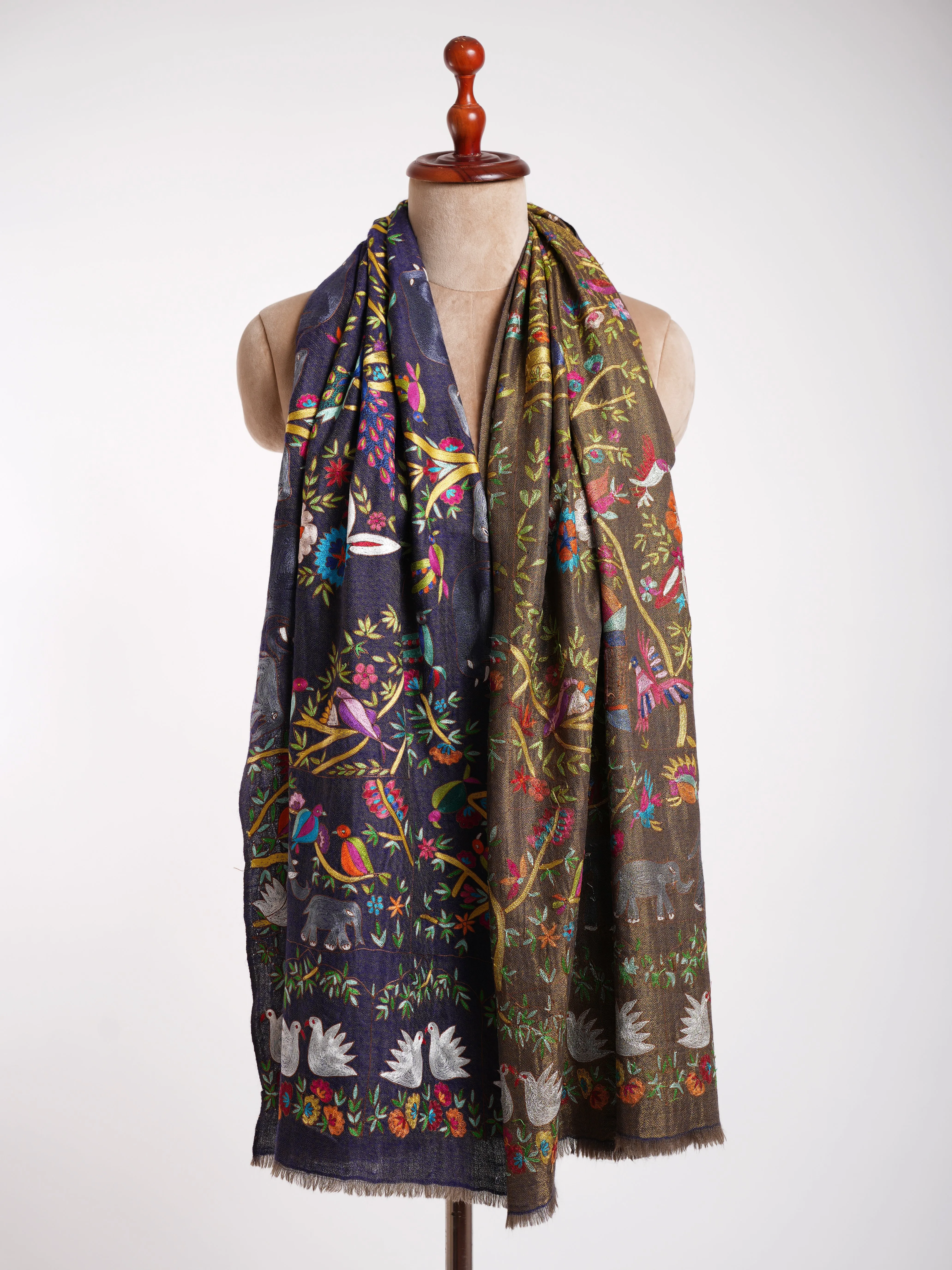 Dorukha Pashmina and Metallic Zari Kalamkari Shawl