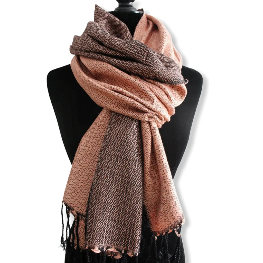 Double-faced Diamond Handwoven Shawl - Salmon