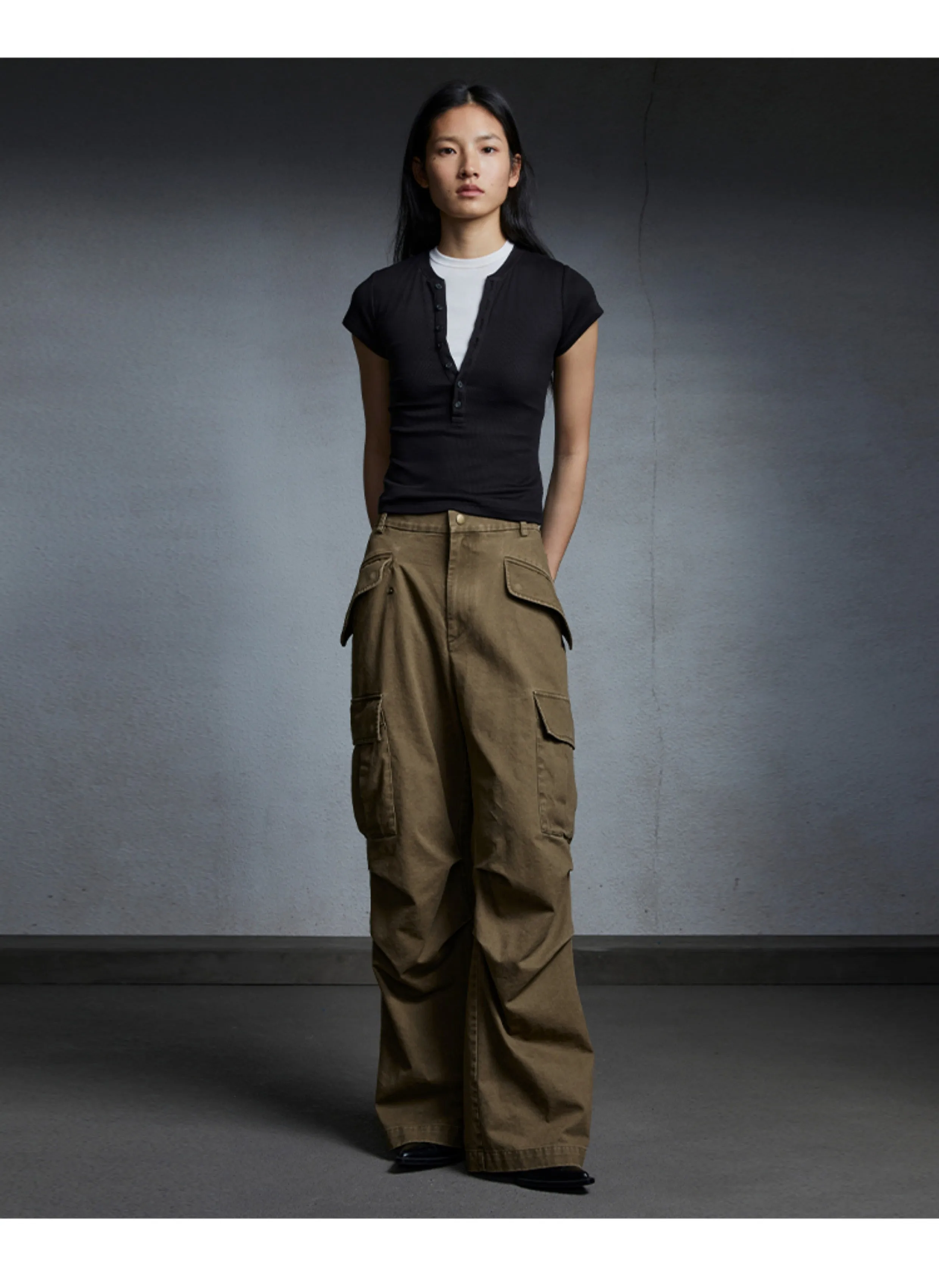 Elastic waist cargo casual pants