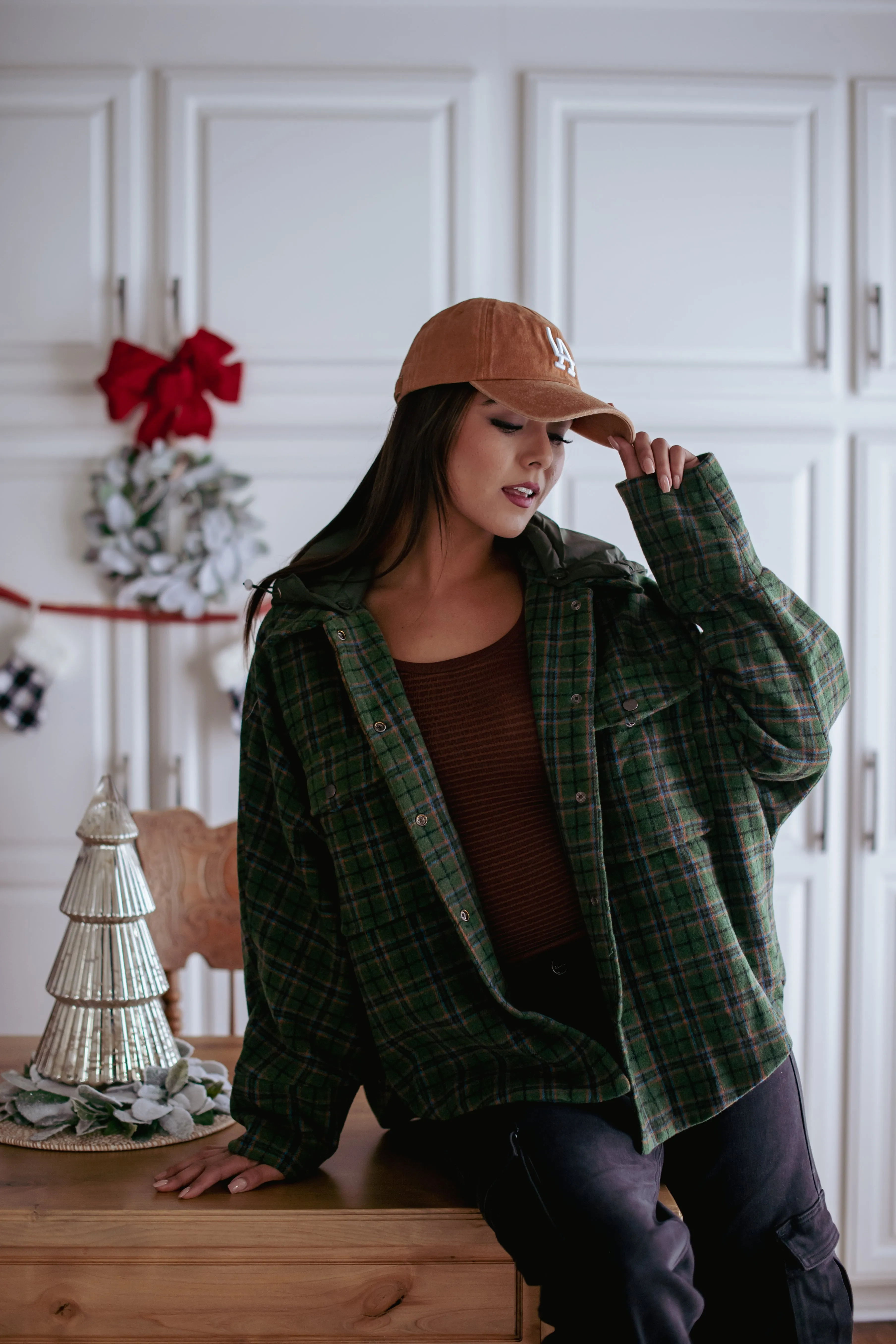 Emerald Eve Plaid Jacket With Detachable Hood - Evergreen