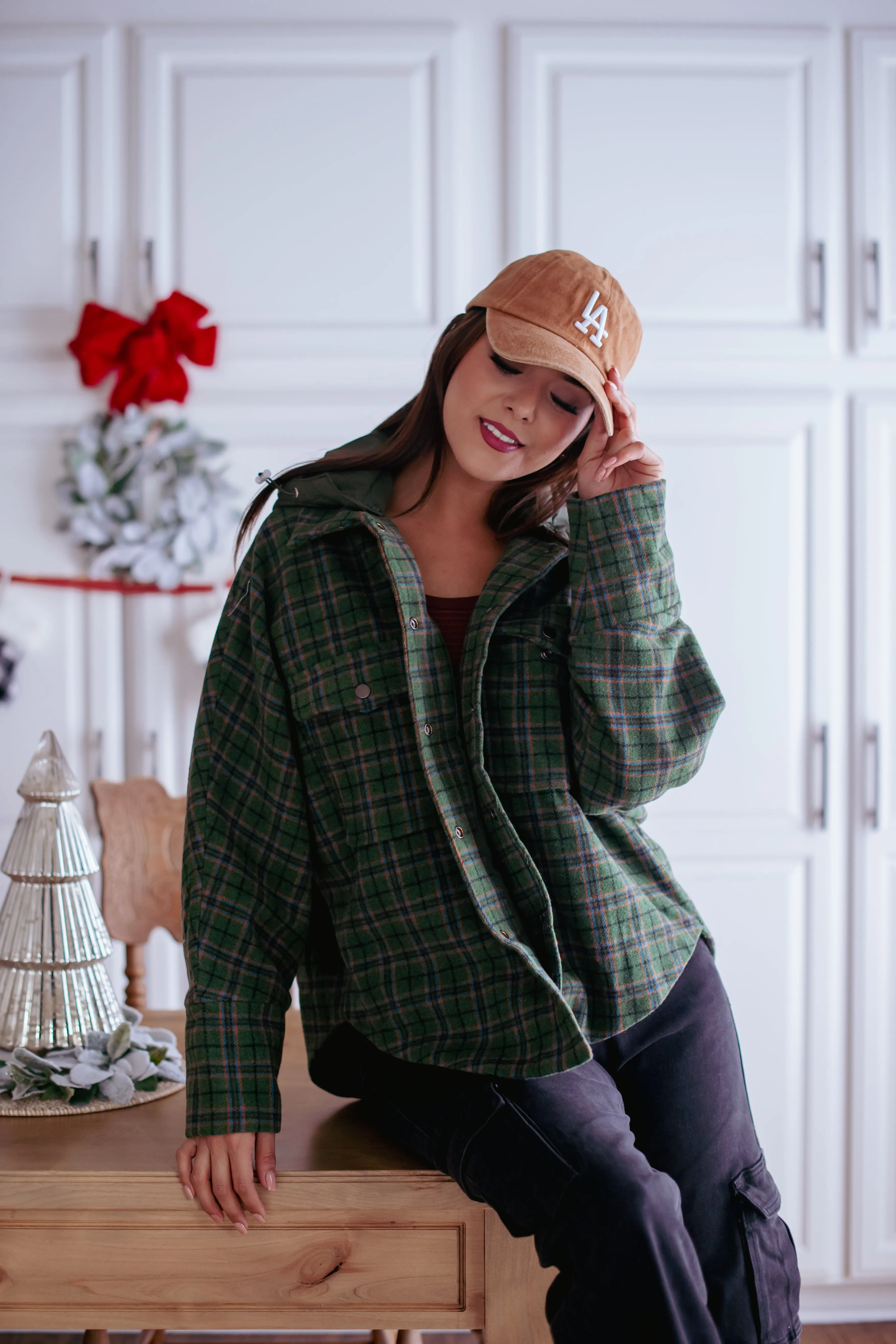 Emerald Eve Plaid Jacket With Detachable Hood - Evergreen