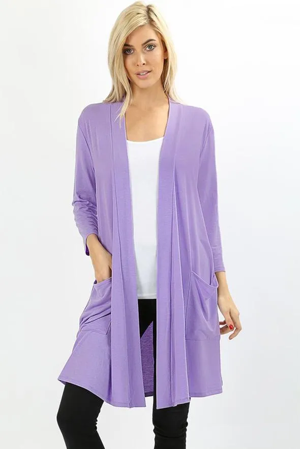 Essential 3/4 Sleeve Slouchy Pocket  Cardigan - Multiple Colors!