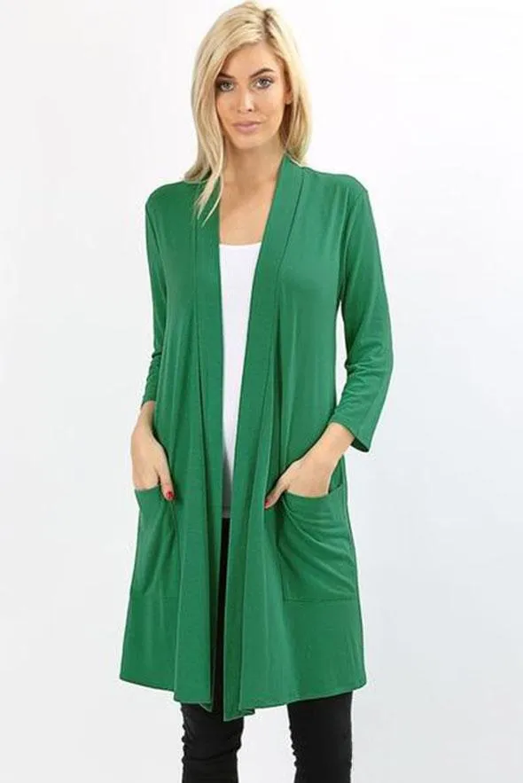 Essential 3/4 Sleeve Slouchy Pocket  Cardigan - Multiple Colors!