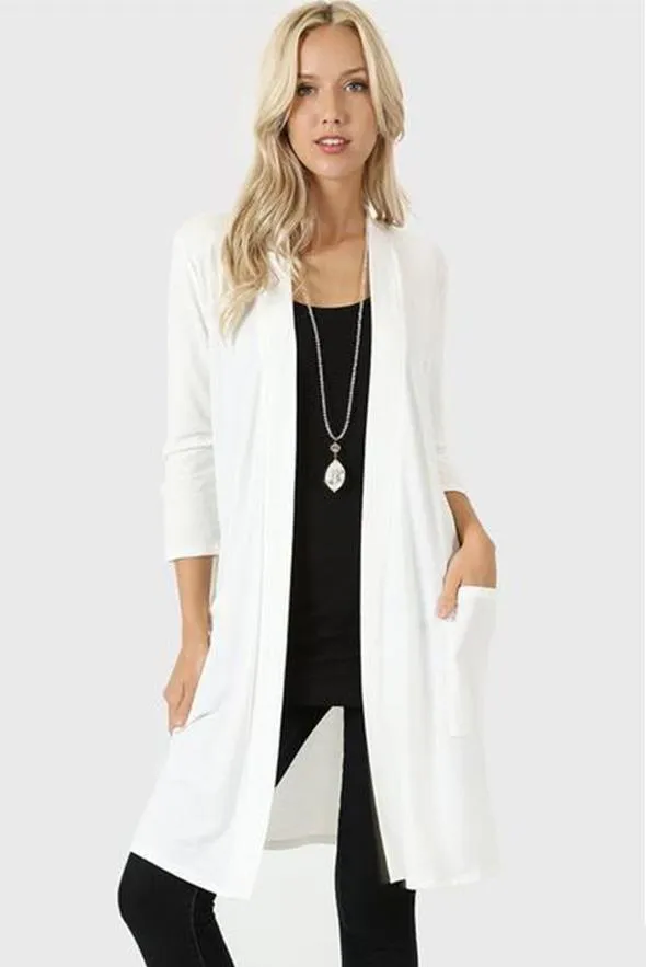 Essential 3/4 Sleeve Slouchy Pocket  Cardigan - Multiple Colors!