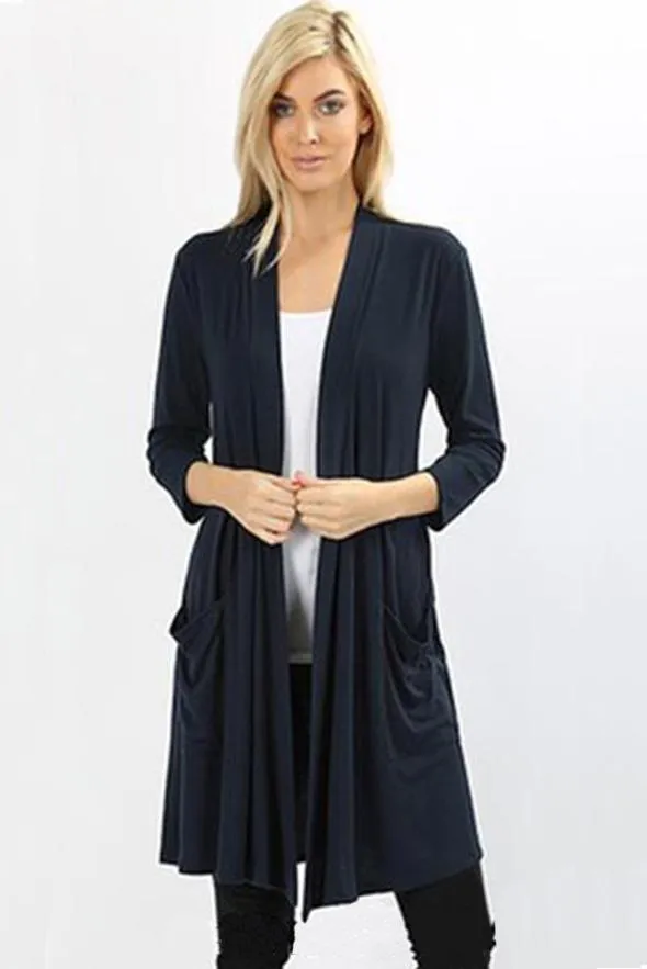 Essential 3/4 Sleeve Slouchy Pocket  Cardigan - Multiple Colors!