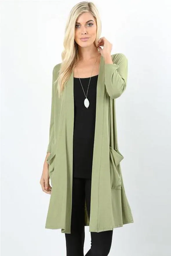 Essential 3/4 Sleeve Slouchy Pocket  Cardigan - Multiple Colors!