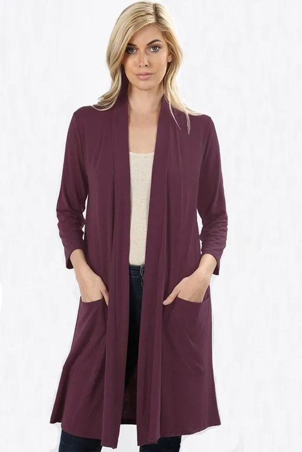 Essential 3/4 Sleeve Slouchy Pocket  Cardigan - Multiple Colors!