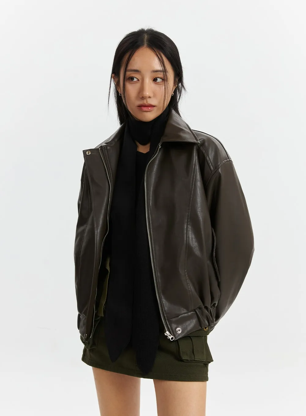 Faux Leather Bomber Jacket CD321