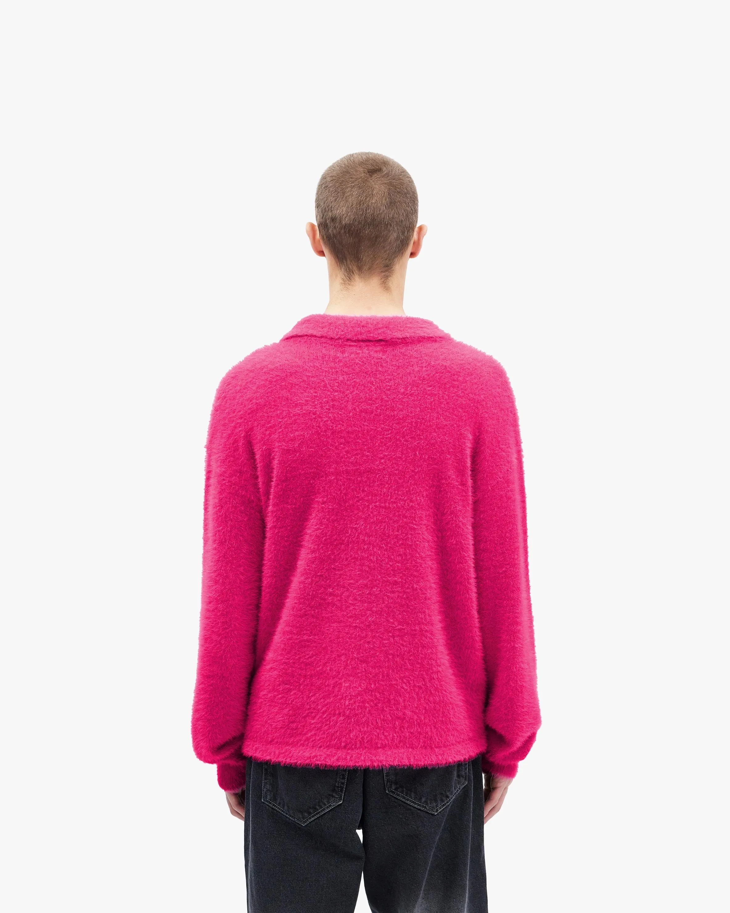 FAUX MINK POLO SWEATER FLAMINGO