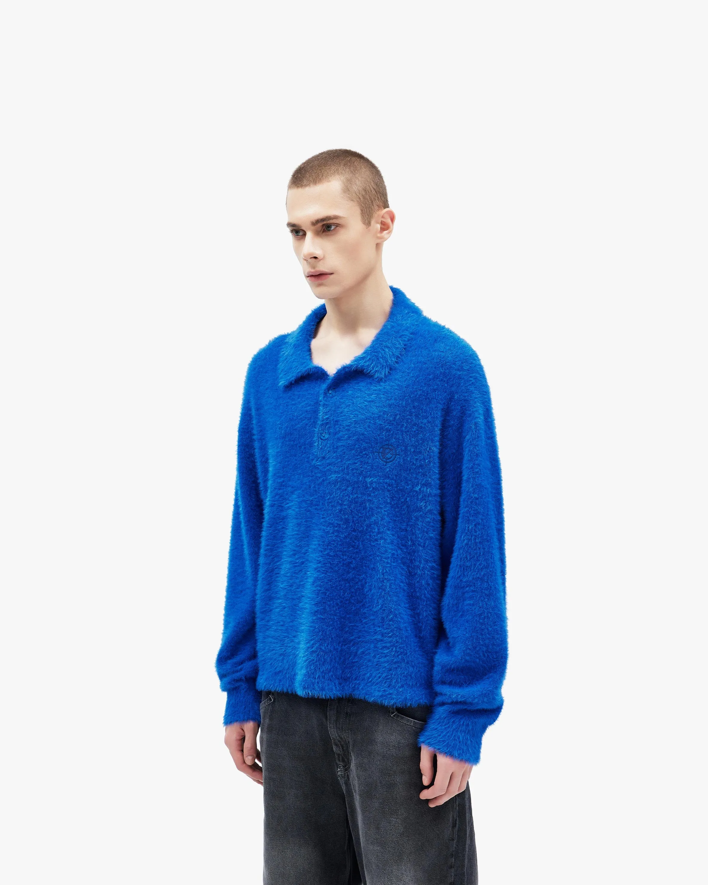 FAUX MINK POLO SWEATER ROYAL BLUE