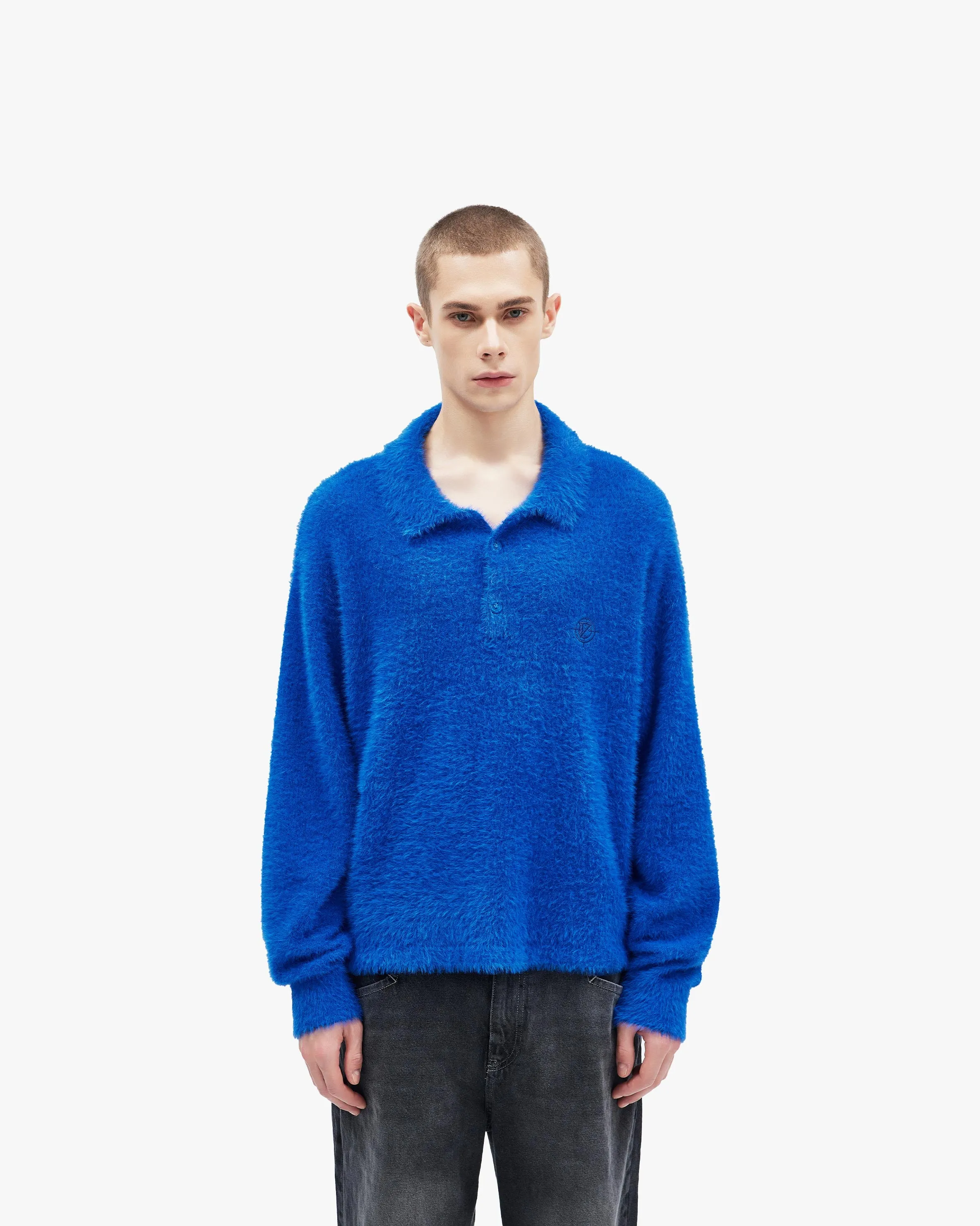 FAUX MINK POLO SWEATER ROYAL BLUE