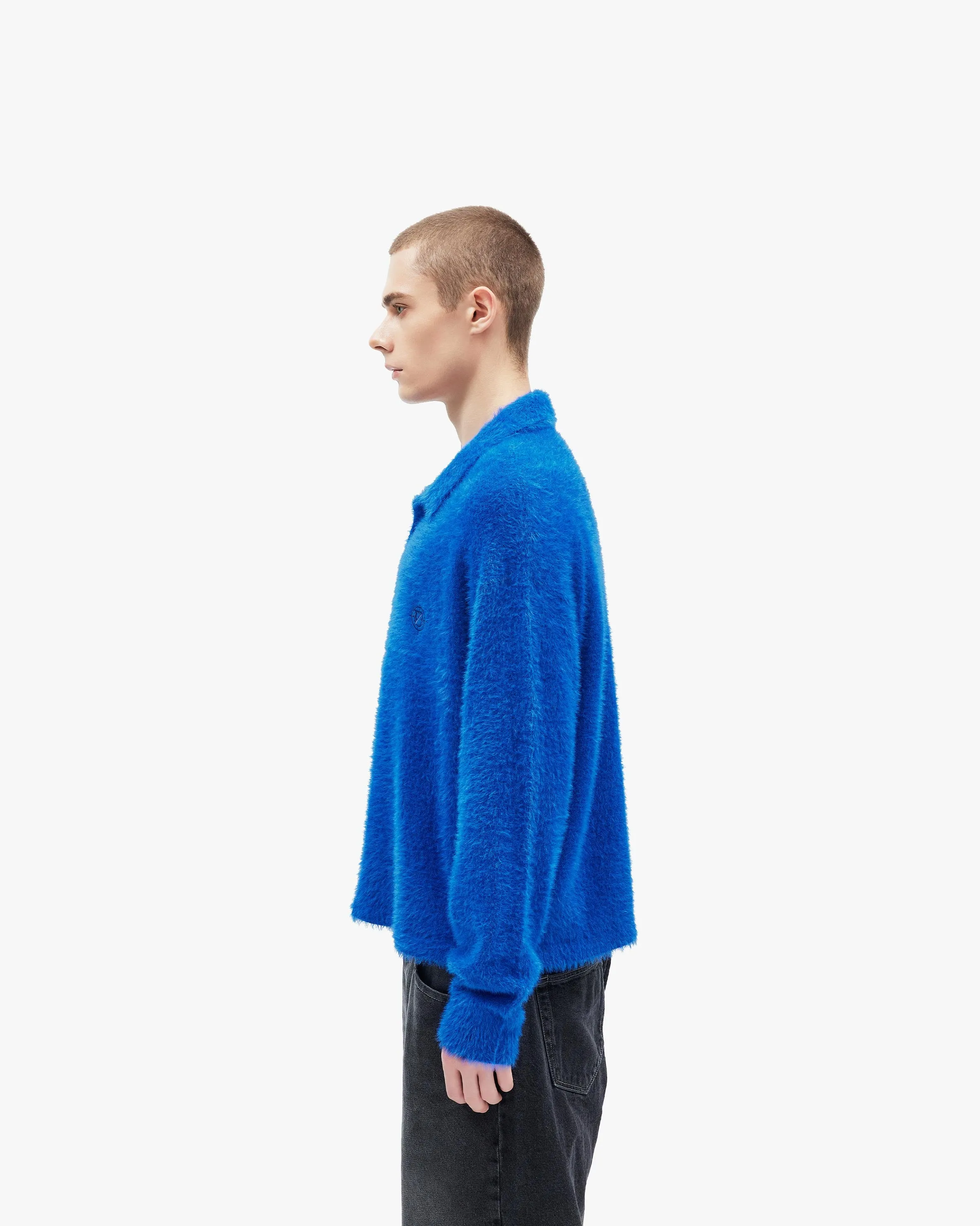 FAUX MINK POLO SWEATER ROYAL BLUE