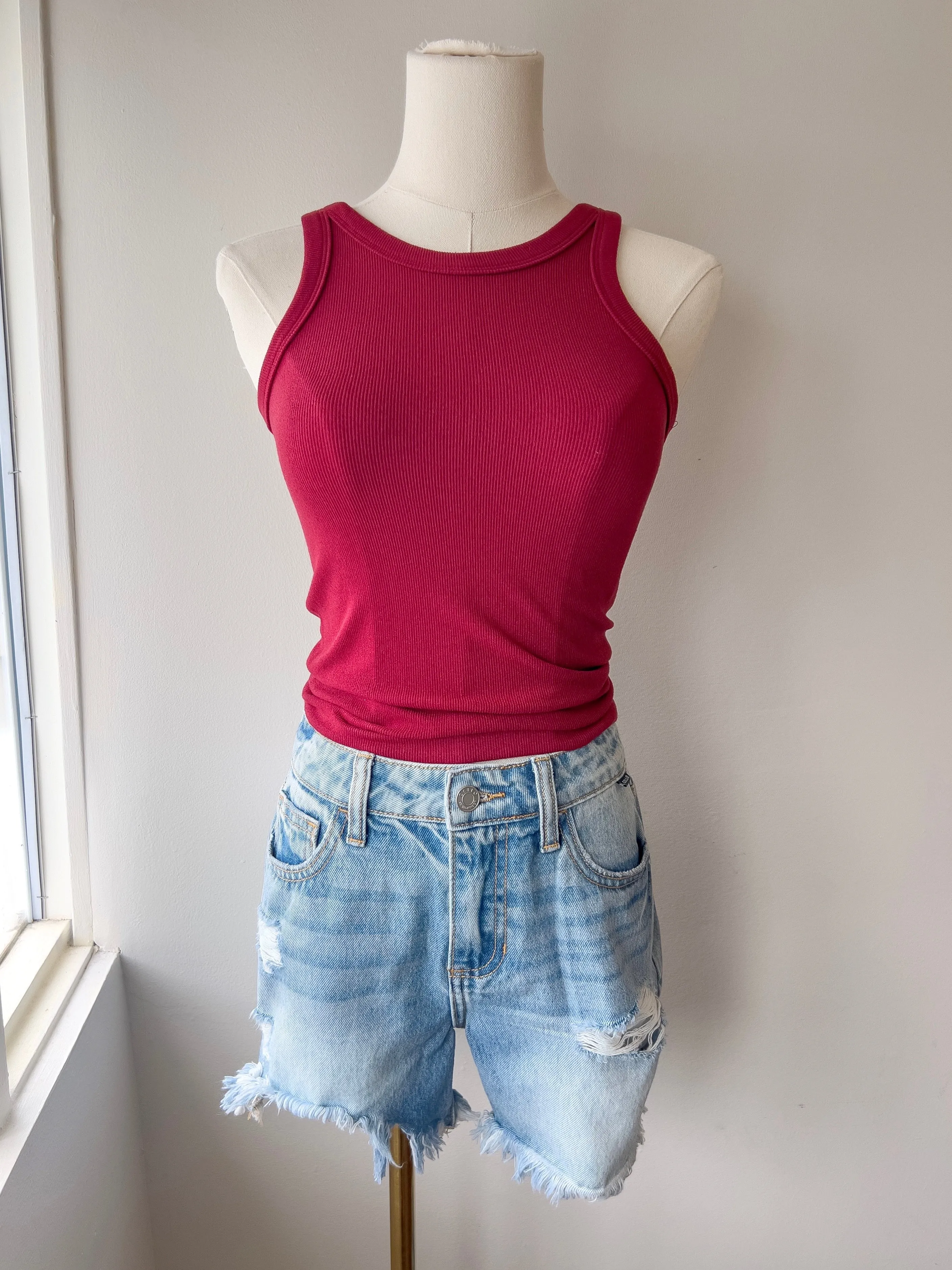 Fitted Ribbed High Neck Tank