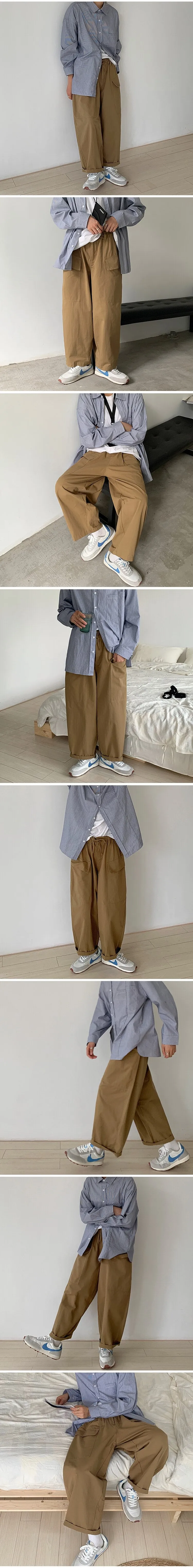 Foesce -Men's Loose Straight Cargo Casual Pants Baggy Big Pocket Streetwear Wide Leg Pants Retro Style Khaki/green Color Trousers