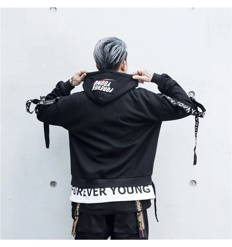 Forever Young Printed Hip Hop Hooded Pullover Sweatshirt