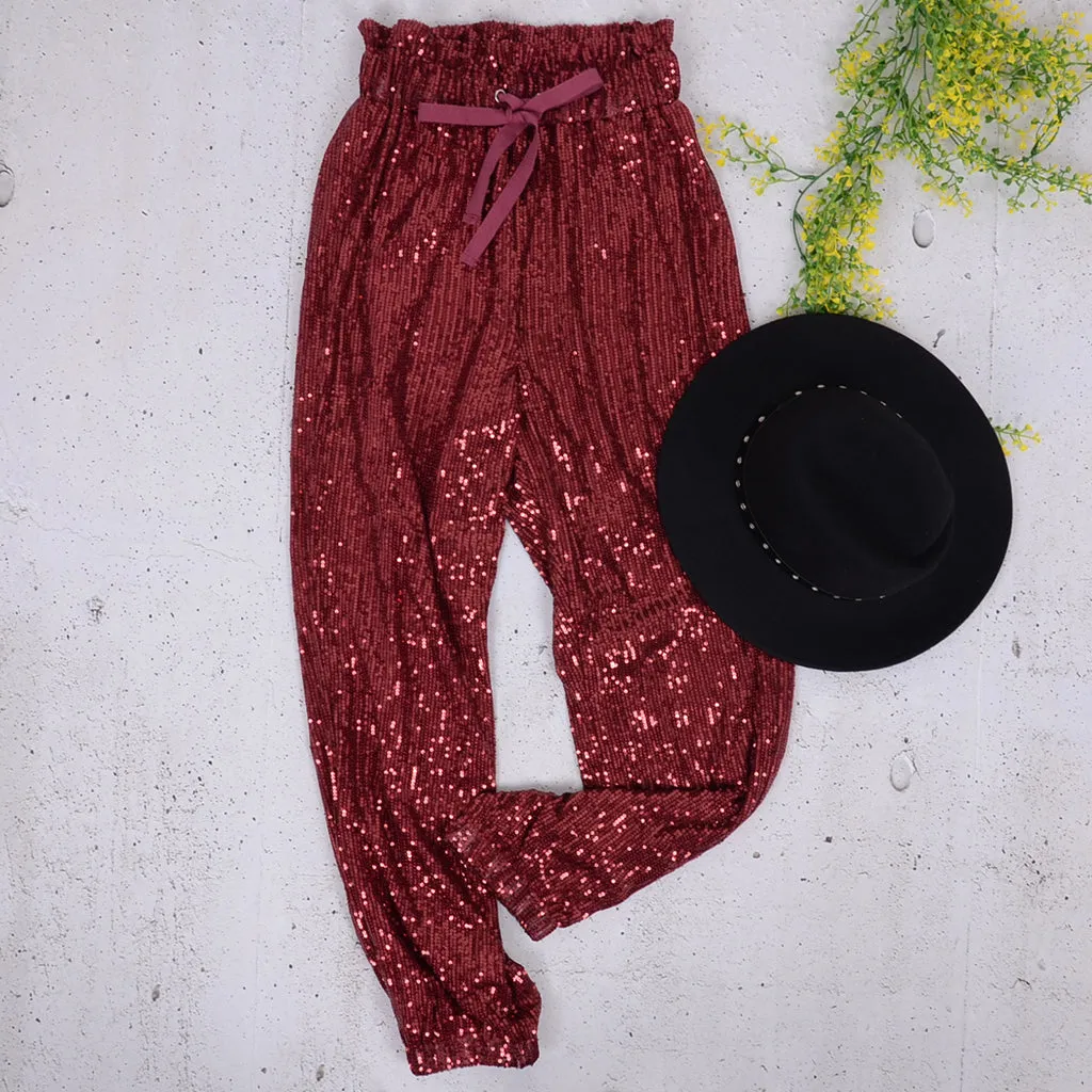 Full Sequin Drawstring Sweatpants