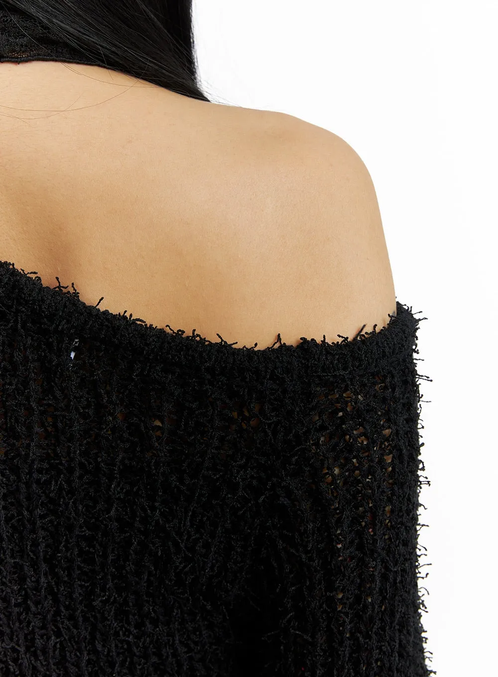 Fuzzy Knit Asymmetrical Shoulder Mini Dress CM406